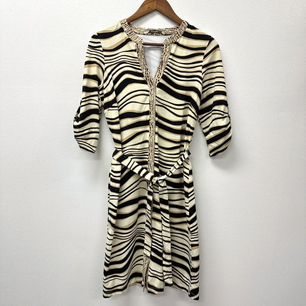 J. McLaughlin Multi Animal Print Belted‎ Dress M